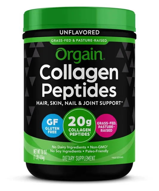 Orgain Hydrolyzed Collagen Peptides Powder, 20g Grass Feed Type I and III, 1lb