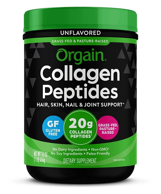 Orgain Hydrolyzed Collagen Peptides Powder, 20g Grass Feed Type I and III, 1lb
