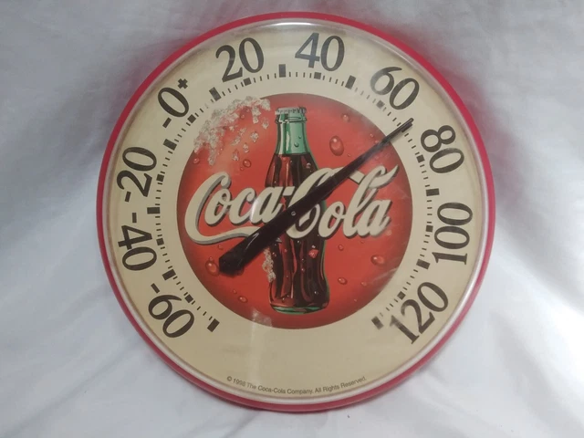 Vintage 1998 Coca Cola Outdoor Plastic Thermometer 12"