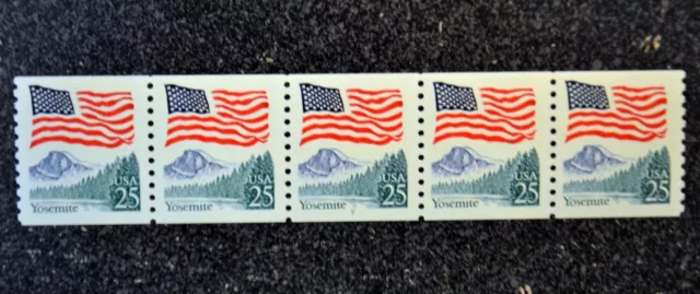 1989USA #2280 25c Flag Over Yosemite PNC Strip of 5  #2 3