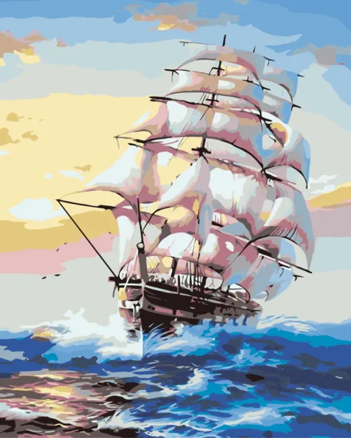 50x40 cm Malen nach zahlen Set mit Holzrahmen  Segelschiff