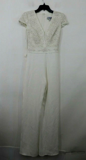 Tadashi Shoji Womens Plunging Neck Cap Sleeve Sequine Embellished Bridal Gown 0 Tadashi Shoji Womens Plunging Neck Cap Sleeve Sequine Embellished Bridal Gown 0