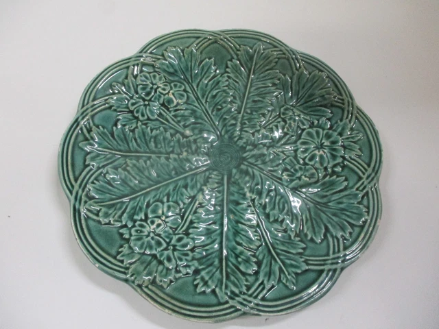 Vintage Green Majolica Floral Plate Unmarked 7.5" Wide