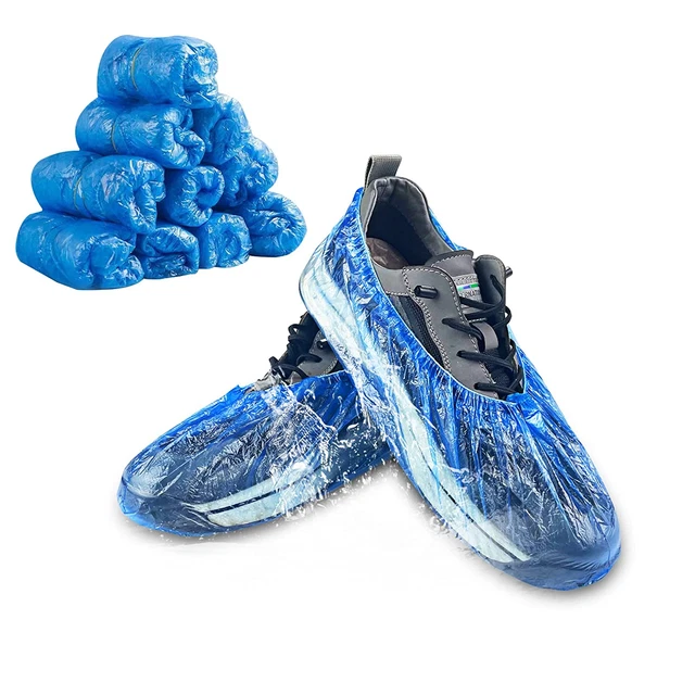 100 Pezzi Copriscarpe Monouso in Plastica Blu, Antipolvere Impermeabili
