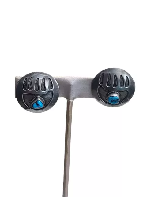 Turquoise Native American Earrings Clip On Sterling Silver Signed Fg