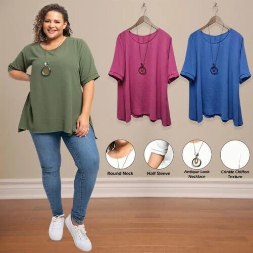 Donna Tinta Italiano Top Aperto Svasato Maniche Stile Chiffon a-Line Collana Top