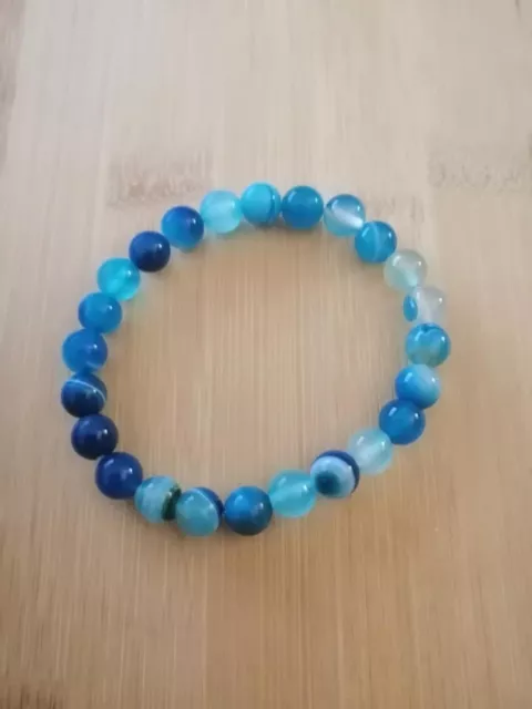 Bracelet en perles / Agate rubanée bleue