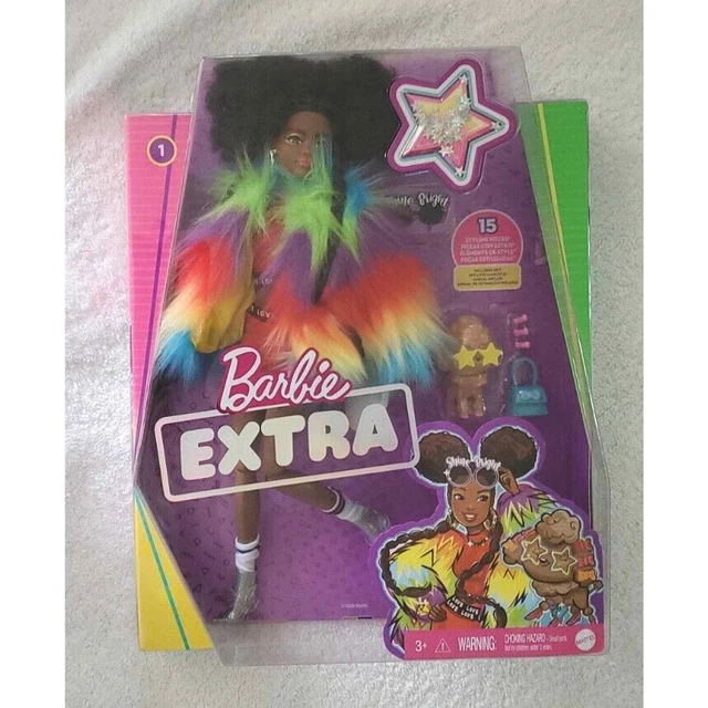 BARBIE EXTRA SHINE Right Star Doll 1 Rainbow Coat Pet Poodle