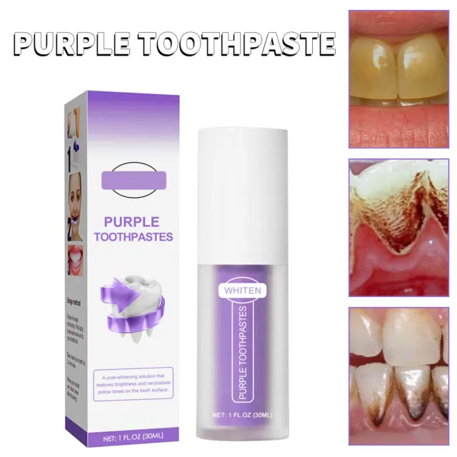 30ml Teeth Whitening Purple Toothpaste Tooth Stain Removal Refreshing C