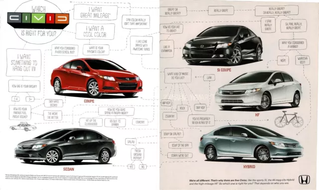 2012 Honda Civic Si Coupe HF Hybrid Sedan 2-page Vintage Print Ad