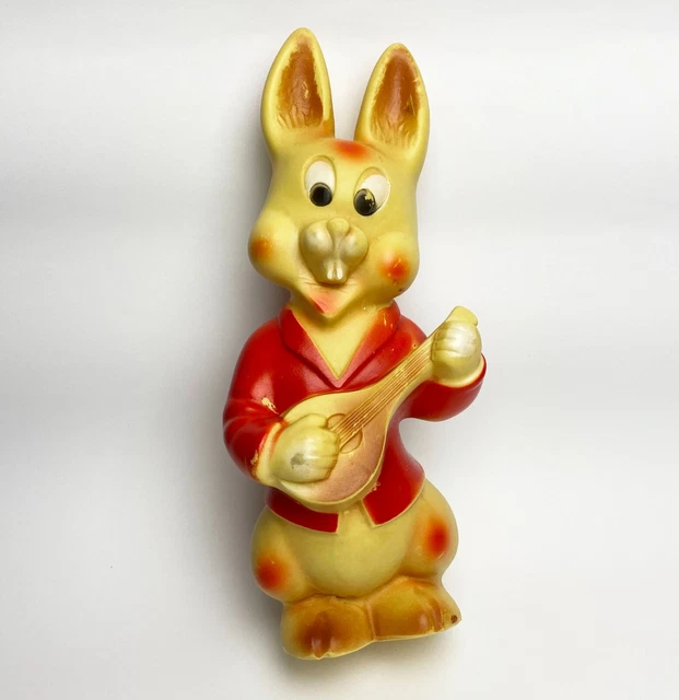 RARE COMBEX 1960S Vintage [ RUBBER Vinyl Rabbit w Guitar Toy ] Made in ...