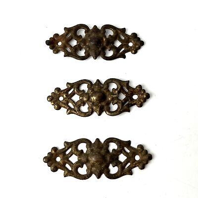 Antique Victorian Ornate Cabinet Drawer Pull Backplate Salvage Hardware Set of 3