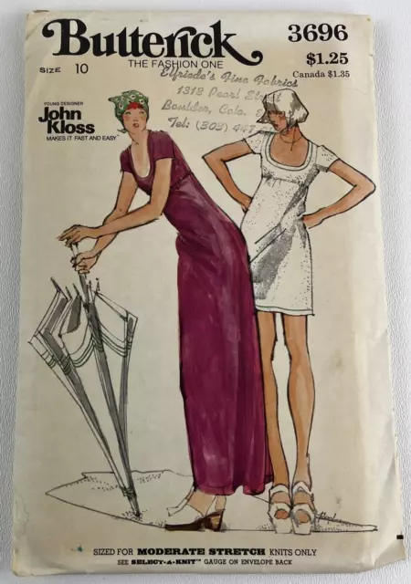 Vtg OOP Butterick John Kloss Sewing Pattern 3696 Cover Up Dresses Size 10 Cut