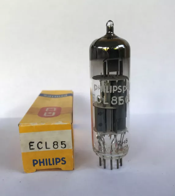 ECL85   PHILIPS  NOS   VACUUM TUBE  -  Dimpled Disc Getter  -  Heerlen Holland