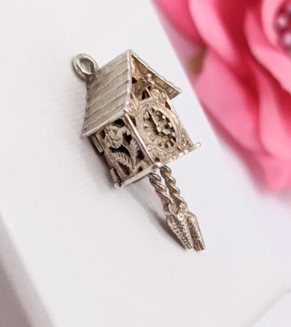 Vintage Sterling Silver Cuckoo Clock Articulated Charm!! 3