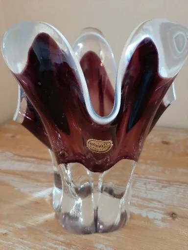 Bohemian Glass Vase Chribska Handblown Art Josef Hospodka 1970s Czechoslovacia