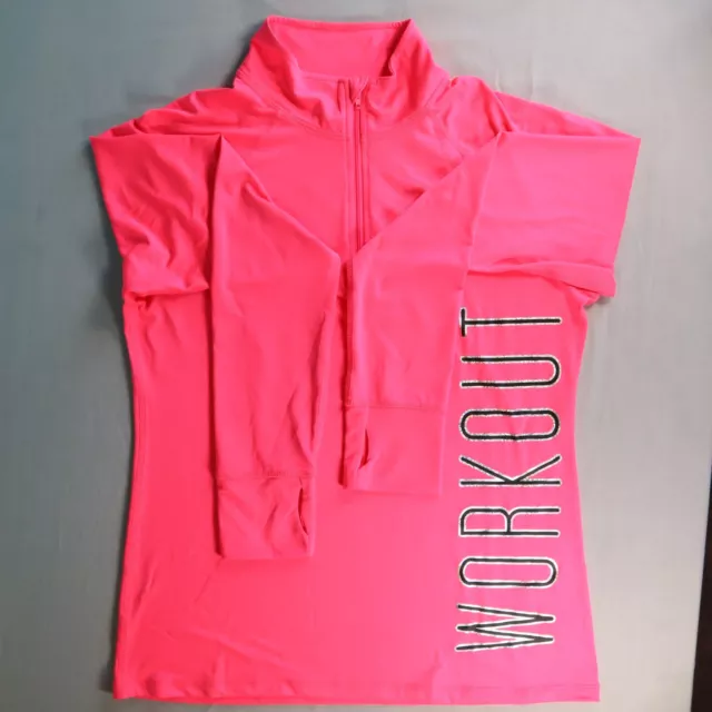 Material Girl Active Top Hot Pink Long Sleeve 1/4 Zip WORKOUT Size L Large