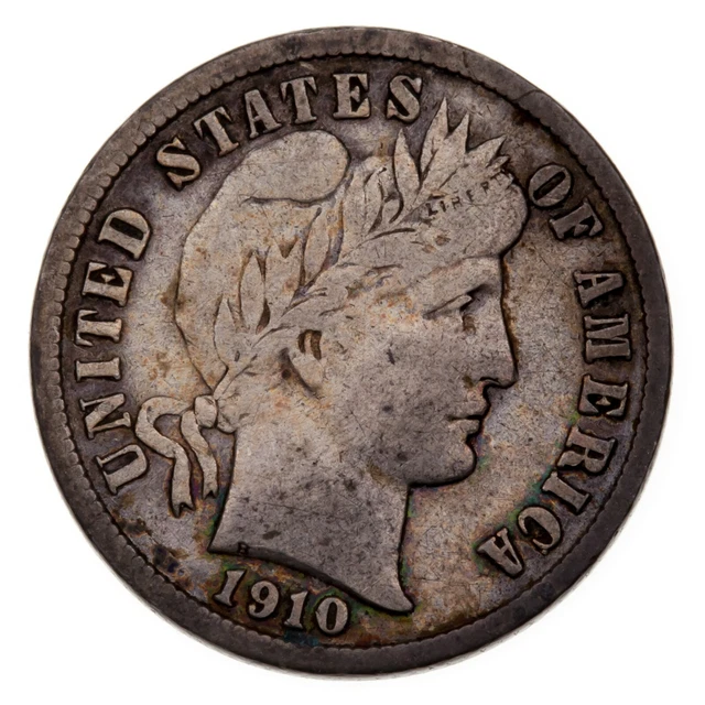 1910-S 10C Barber Dime Fine Condition, Nice Detail for Grade, Complete LIBERTY