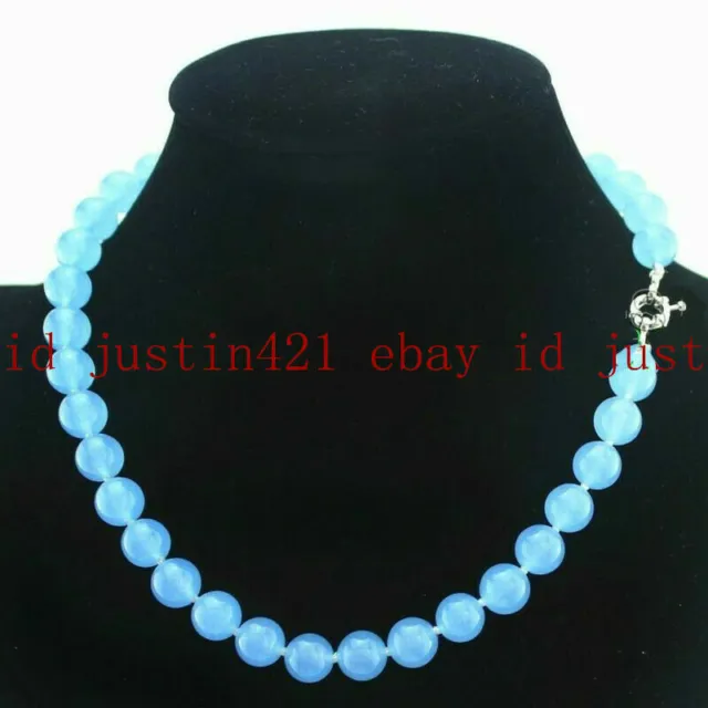 Natural 8/10/12mm Jade /Agate /Aquamarine Round Gemstone Beads Necklace 18" AAA