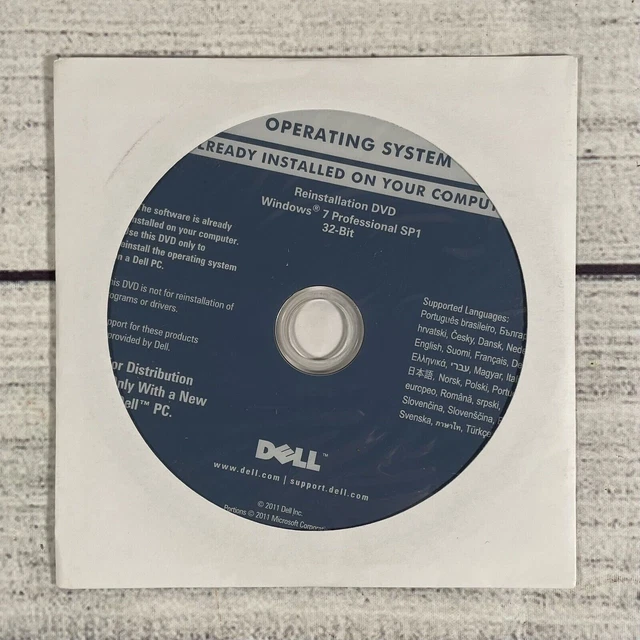 Dell Windows 7 Pro Professional SP1 32 Bit Reinstallation DVD