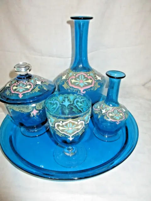 Legras Baccarat ou Saint Louis Ancien Service De Nuit en Cristal Bleu emaille