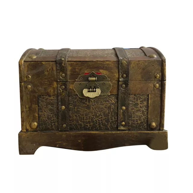 Vintage Wooden Pirate Treasure Chest Box Trinket Keepsake Storage Case with Lock