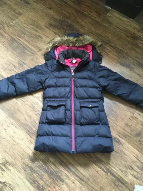 Girls Fouganza navy padded hooded coat with faux fur (age 10 years)