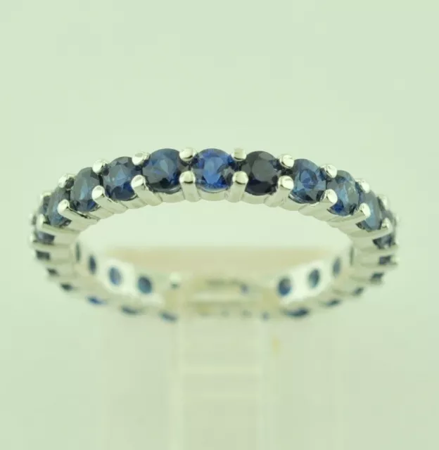 14k  White gold Natural Blue Sapphire Eternity Ring  September Birthstone size 6