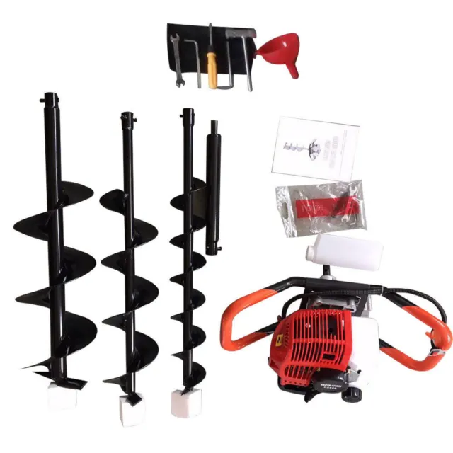 52cc / 71cc Gas Powered Earth Auger Post Hole Digger Borer Fence Ground 3 Bits