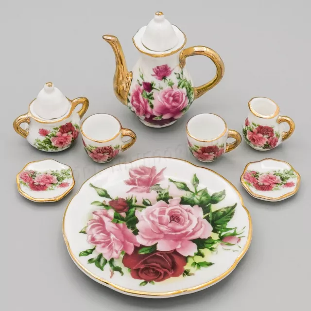 1:6 Dollhouse Porcelain Rose Tea Cup Set Miniature Beauty Flower Ceramic Decor 2