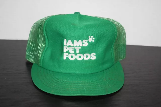 Vintage Iams Pet Foods Snapback Trucker Hat Cap 80s VTG Made USA Green Rare