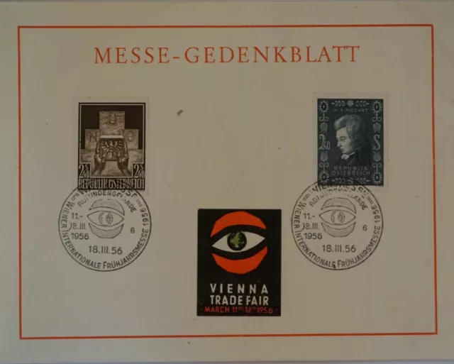Wiener Messe - Gedenkblatt mit Sonderstempel - "Vienna Trade Fair" 1956
