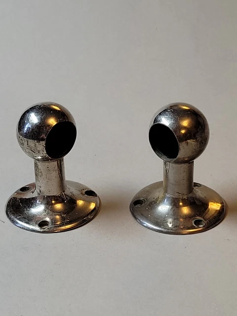 Antique Nickel Plated Brass Heavy Cast Towel Bar Brackets Holders c1910