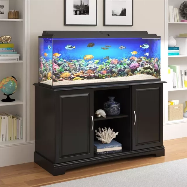 Aquarium Fish Tank Stand With Cabinet 50-75 Gallon Ameriwood Home Vista (Black)