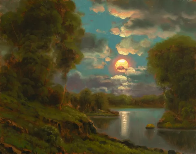MAX COLE Oil Painting Landscape Signed Western Vintage Impressionist Moon 67688