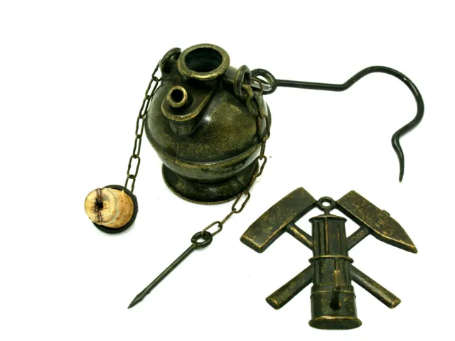 Antike Grubenlampe-Bergbaulampe Frosch Öl Petrolium Bergmann/Steigerlampe Bronze