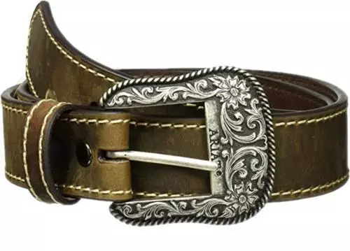 Ariat Western Womens Belt Leather Heavy Stitch Edge Brown