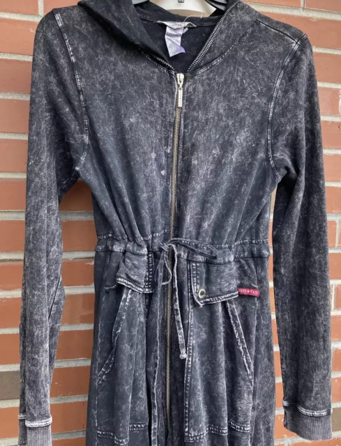 Hard Tail Forever Black Distressed Full Zip Hooded Sweatshirt Dress Size XS