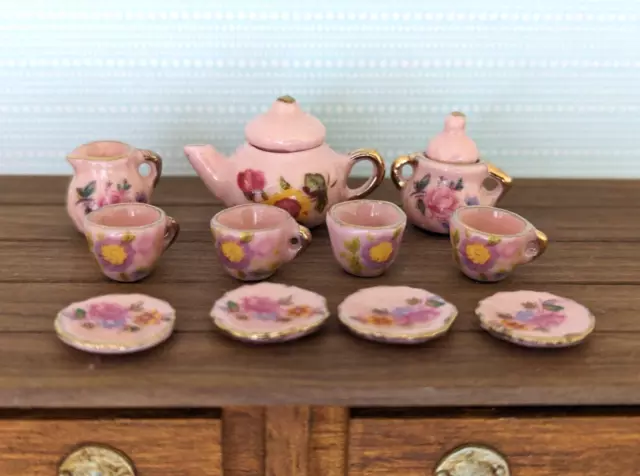 PINK PRETTY FLOWER china tea set porcelain 1:12th scale dolls house miniature UH