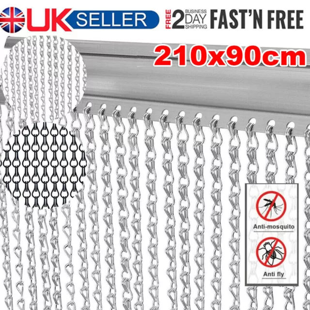 UK 210 x 90CM Metal Chain Insect Fly Door Curtain Screen Aluminium Pest Control