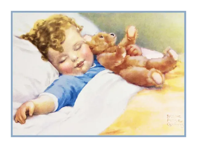 Bessie Pease Gutmann's Dulce Dreams Con Oso de Peluche Punto de Cruz Patrón