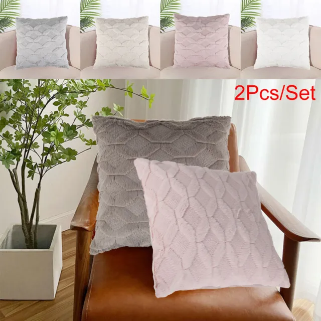 2Pcs Luxury Velvet Checked Solid Cushion Cover Tartan Soft Plush Pillow Case WC 2