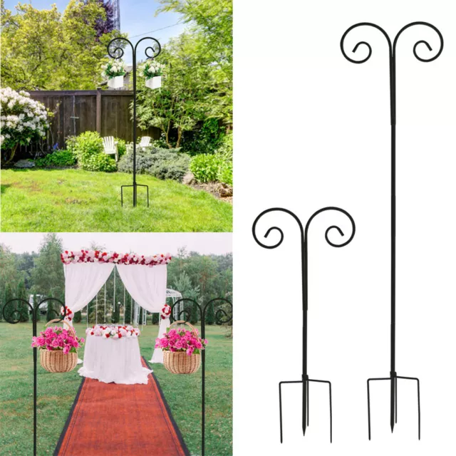 2 Set 240CM Metal Shepherd Hooks Solar Light Garden Stakes Lantern Candle Holder