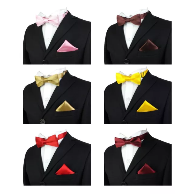 Set cravatte con fiocco piatto raso ragazzo bambini pre-legate regolabili cravatte con fiocco quadrate