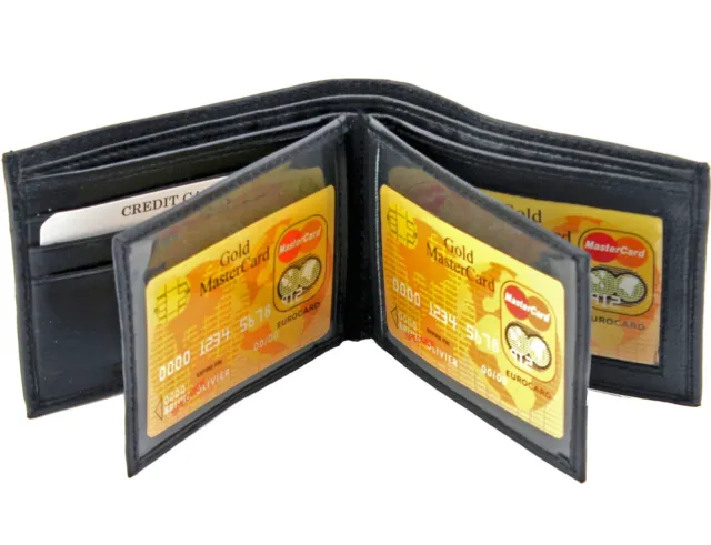 Mens Genuine Leather Bifold Wallet ID Credit Card Holder W/ 2 Center Flap Window
