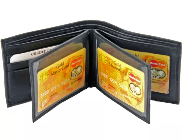 Mens Genuine Leather Bifold Wallet ID Credit Card Holder W/ 2 Center Flap Window