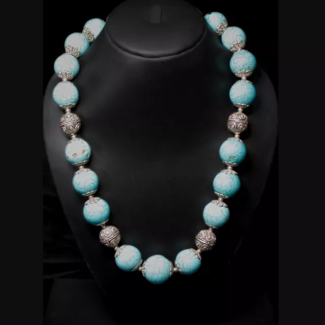 Turquoise Round Beads Crystal Stone Necklace With Aluminium For Girls And Best