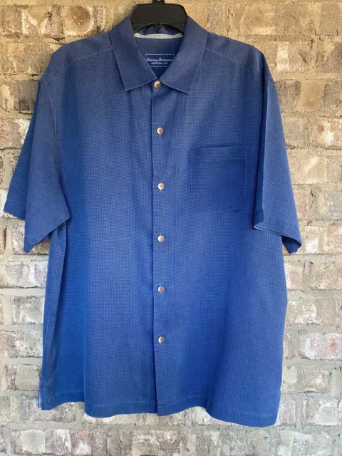 Tommy Bahama San Clemente 100% Silk Camp Shirt￼ Men’s Size XL.  Blue