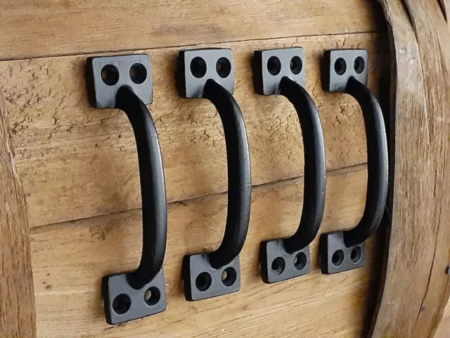Set of 4 Cast Iron Black Farmhouse 4" Handles -Cabinet Door Gate Pulls