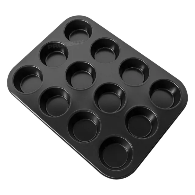 Black 12 Cup Muffin Cupcake Tin Stainless Steel Non-Stick Oven Baking Tray Pan